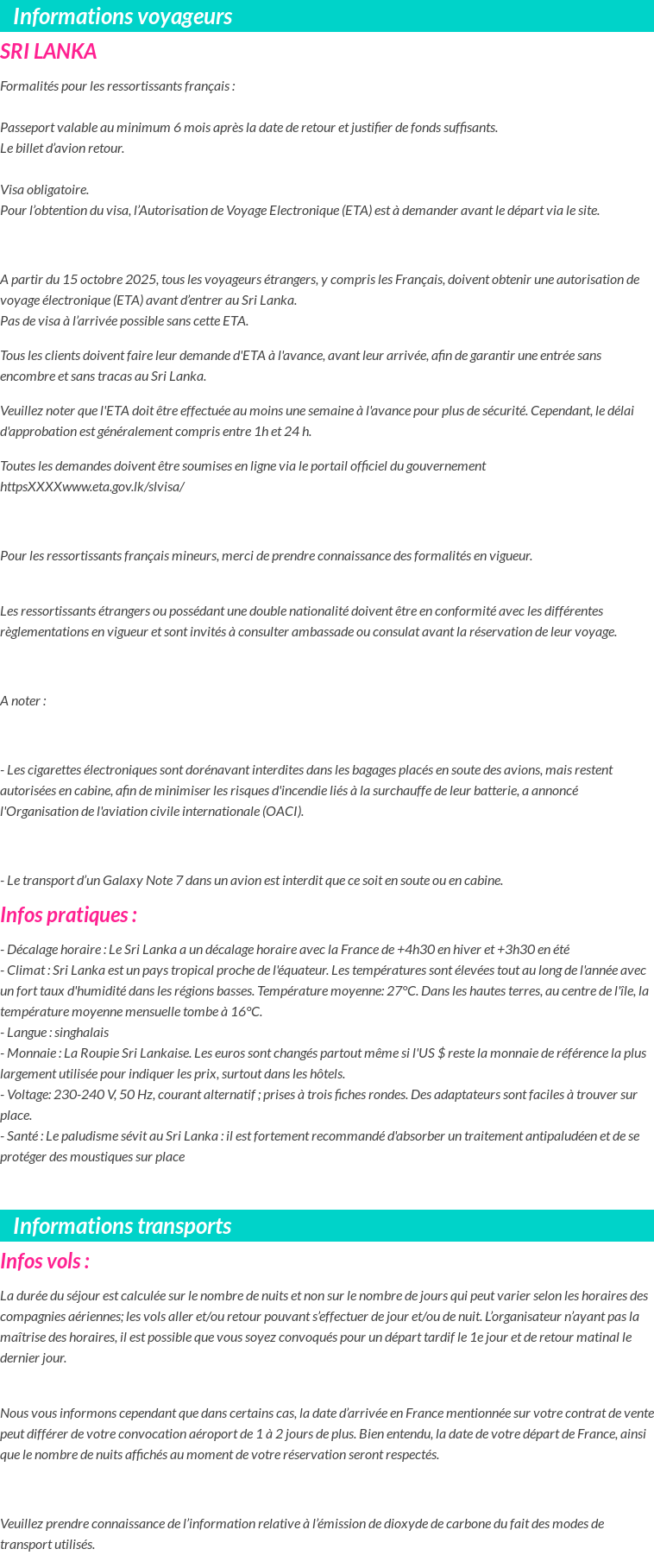 Formalités et infos voyageurs