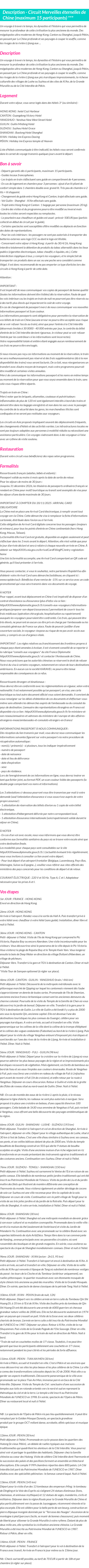 Détails du séjour
