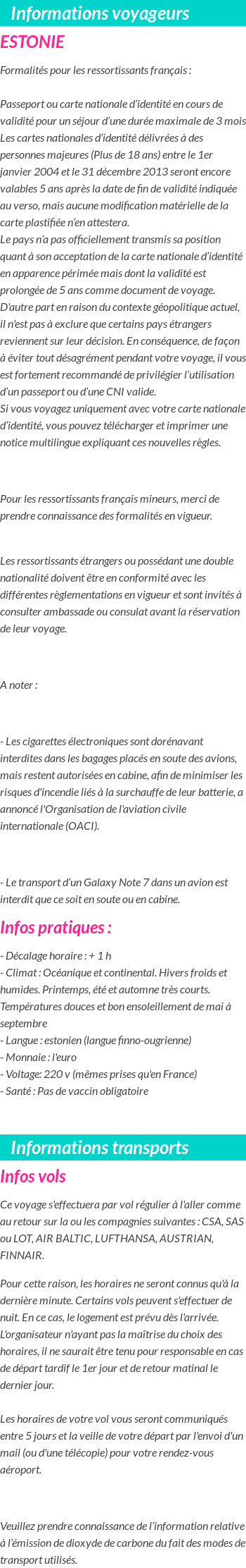Formalités et infos voyageurs