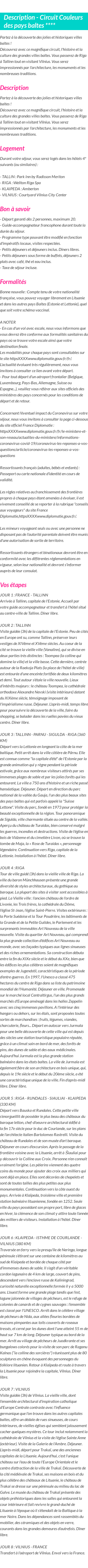 Détails du séjour