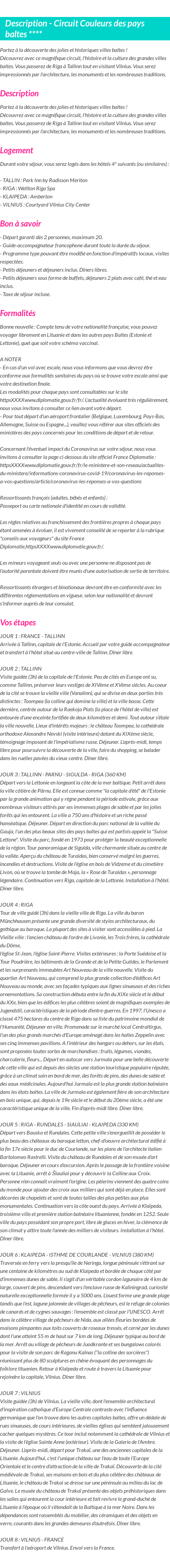 Détails du séjour