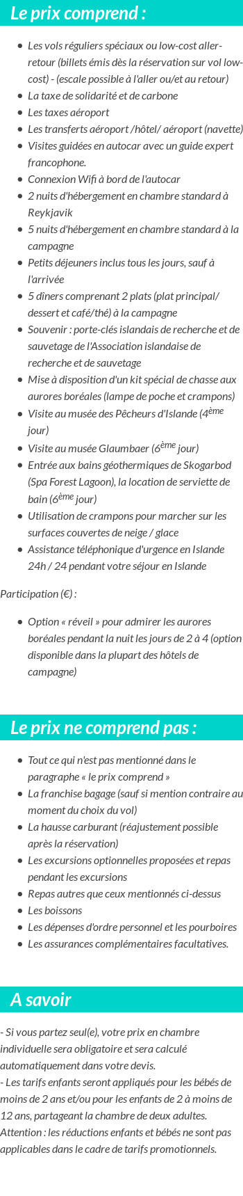 Conditions tarifaires