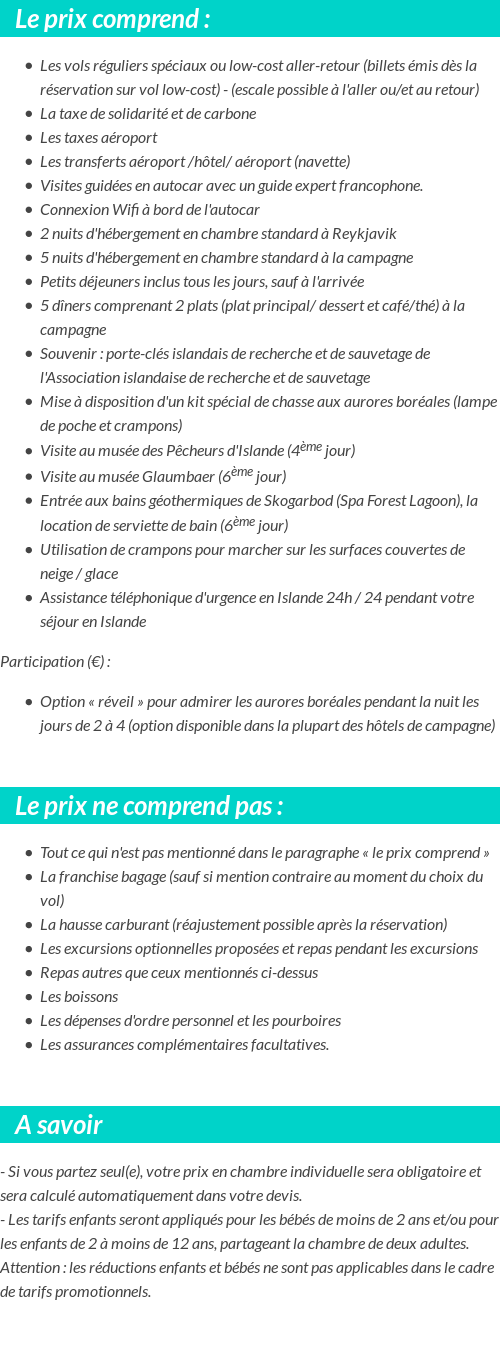 Conditions tarifaires