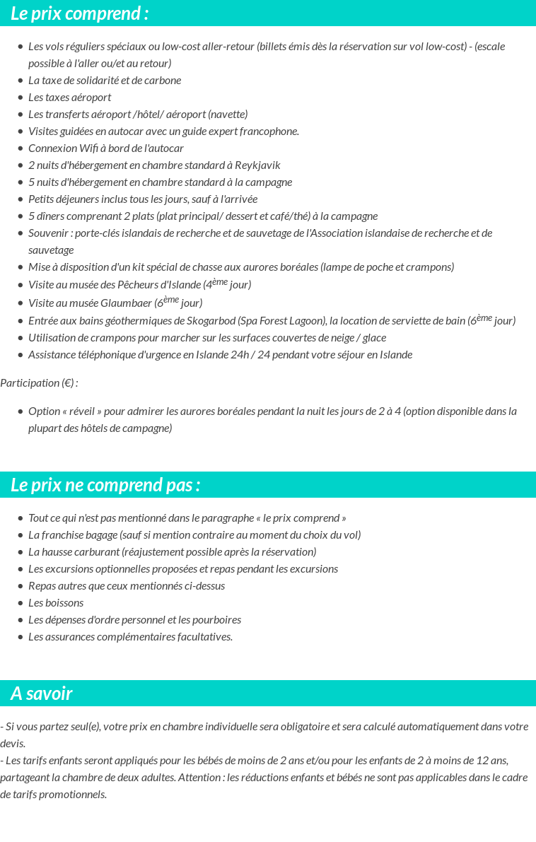 Conditions tarifaires