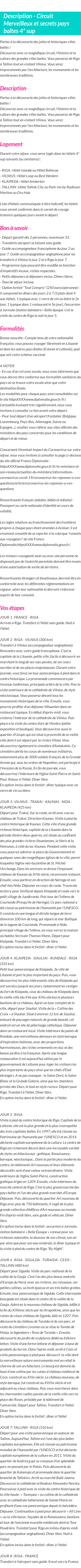 Détails du séjour