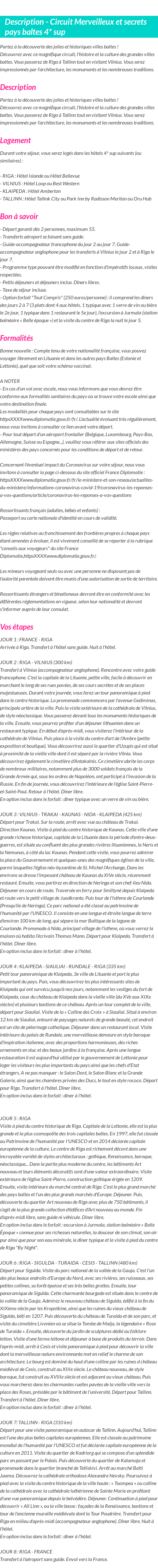 Détails du séjour