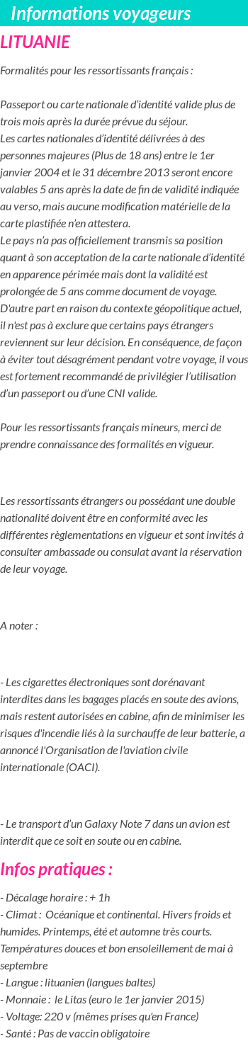 Formalités et infos voyageurs