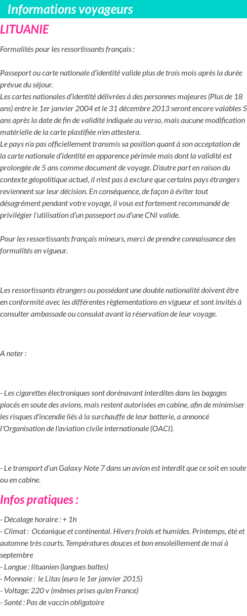 Formalités et infos voyageurs