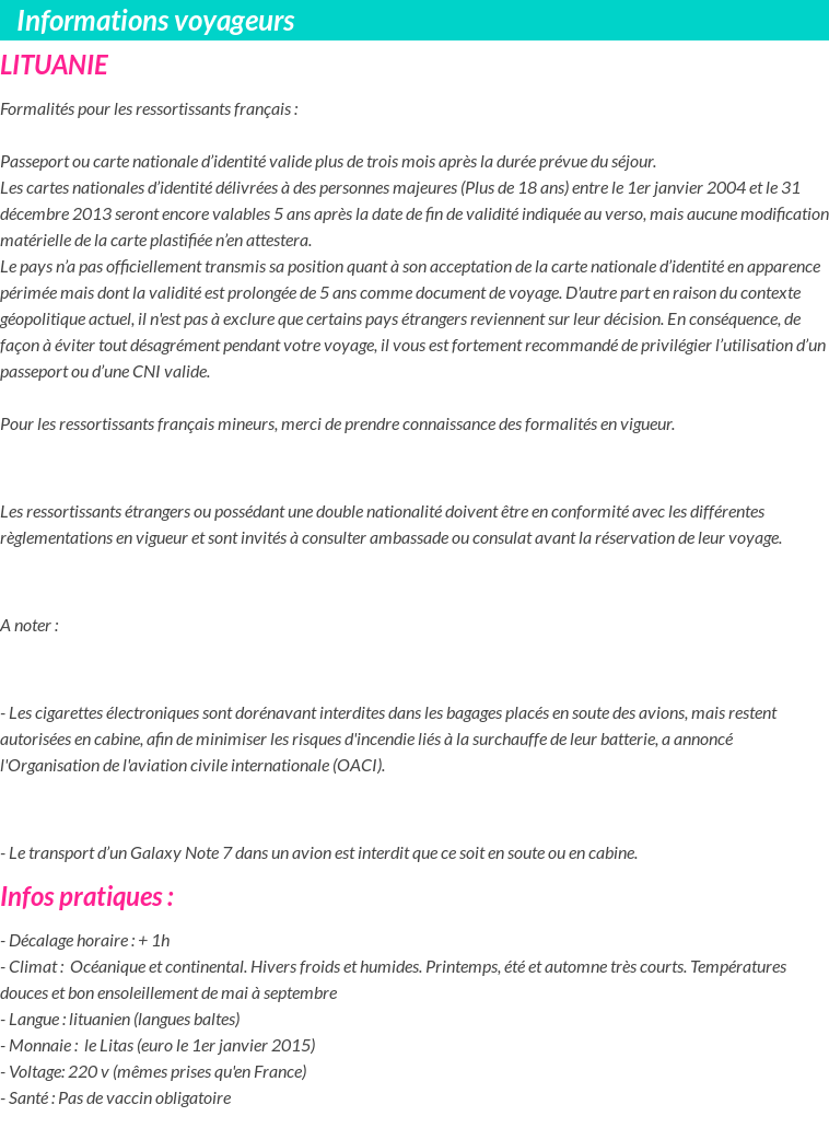 Formalités et infos voyageurs