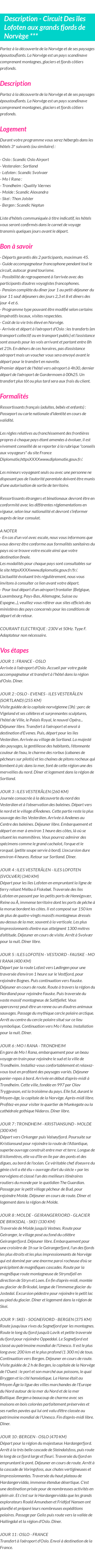 Détails du séjour