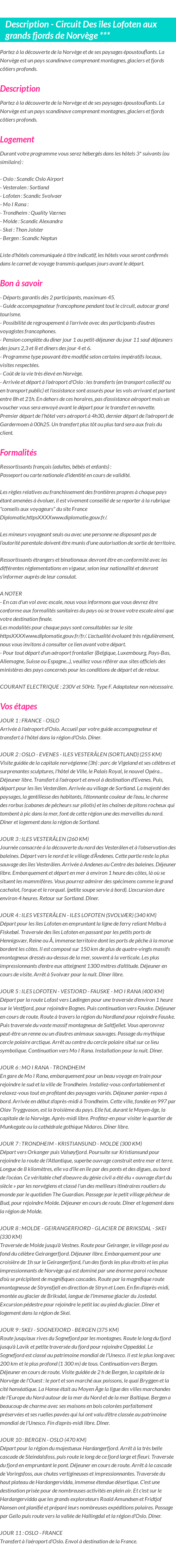 Détails du séjour
