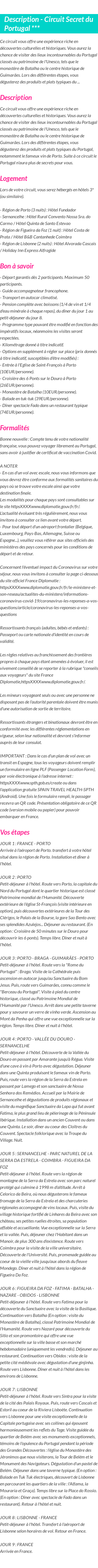Détails du séjour