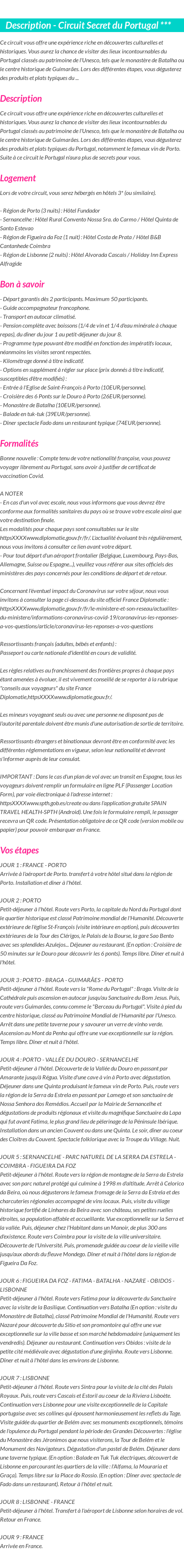 Détails du séjour
