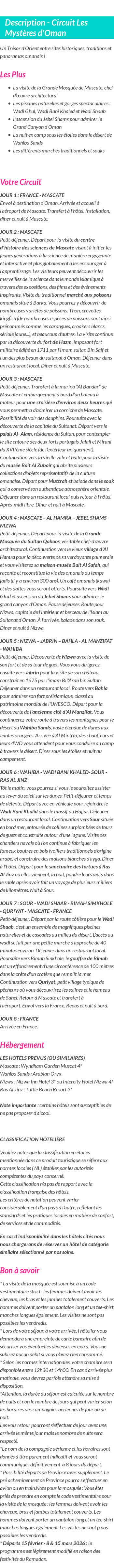 Détails du séjour