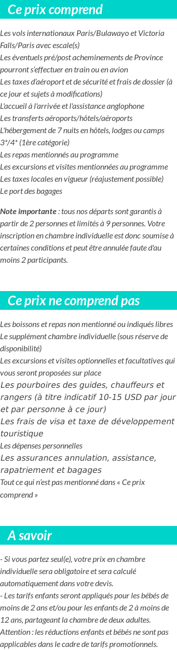 Conditions tarifaires