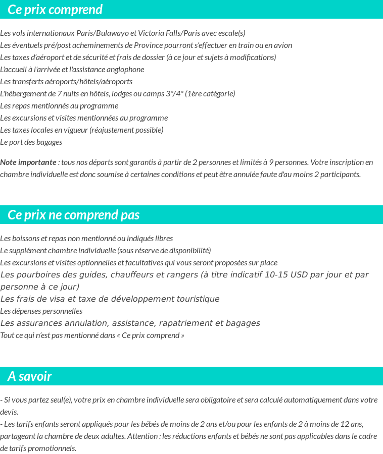 Conditions tarifaires