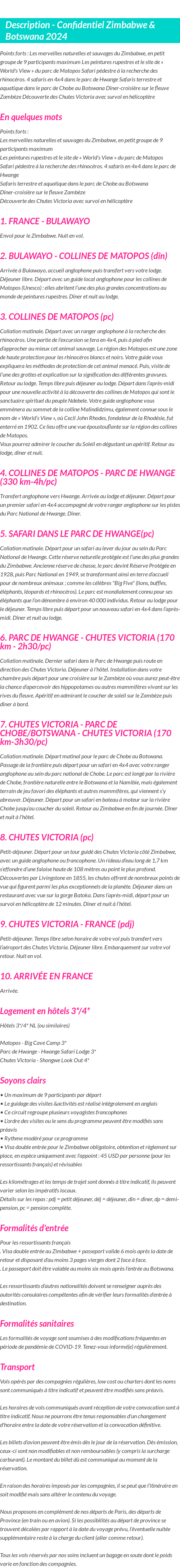 Détails du séjour
