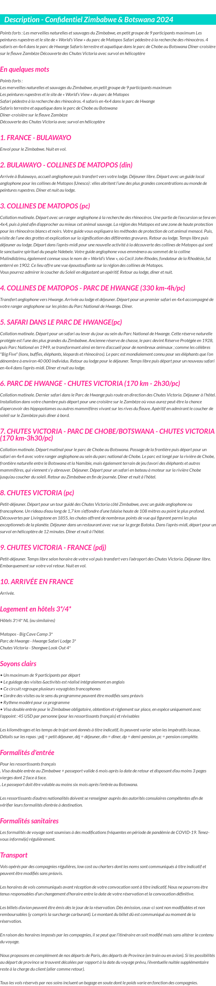 Détails du séjour