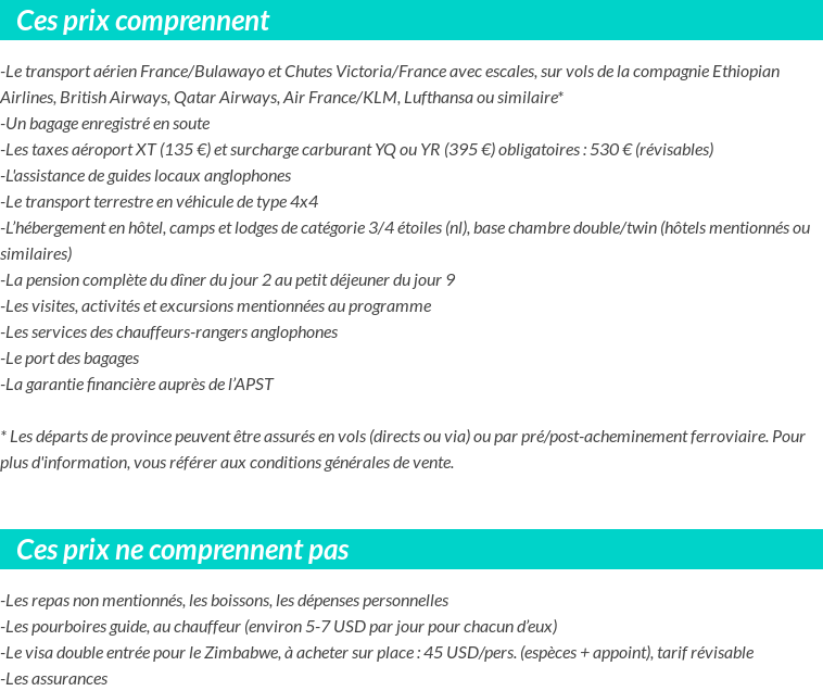 Conditions tarifaires