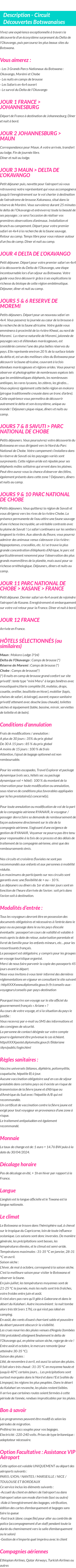 Détails du séjour