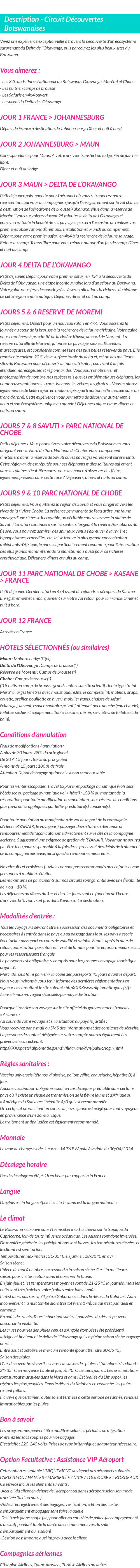 Détails du séjour