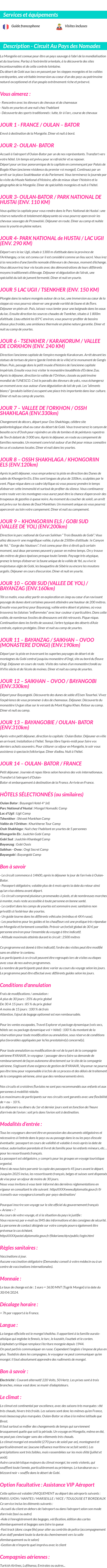 Détails du séjour