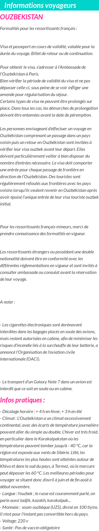 Formalités et infos voyageurs