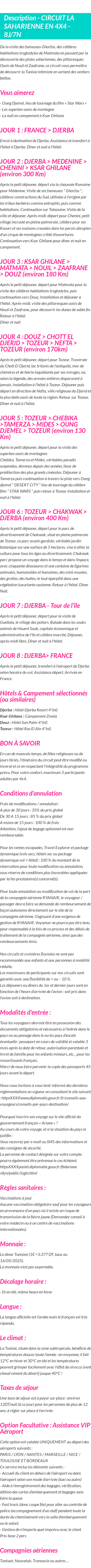 Détails du séjour