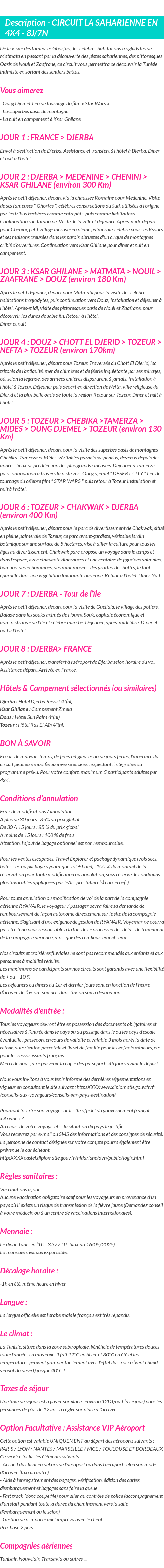 Détails du séjour