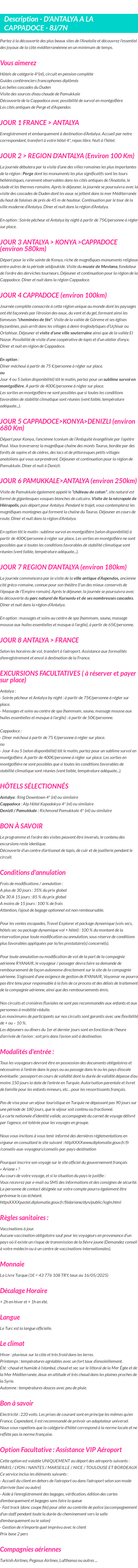 Détails du séjour