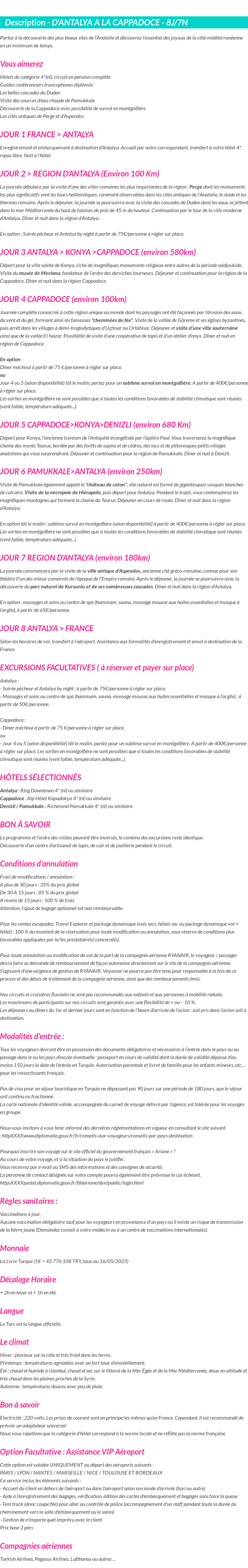 Détails du séjour