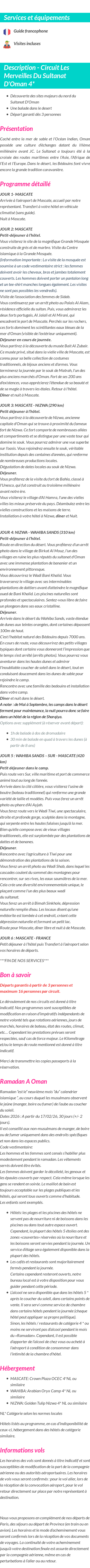 Détails du séjour