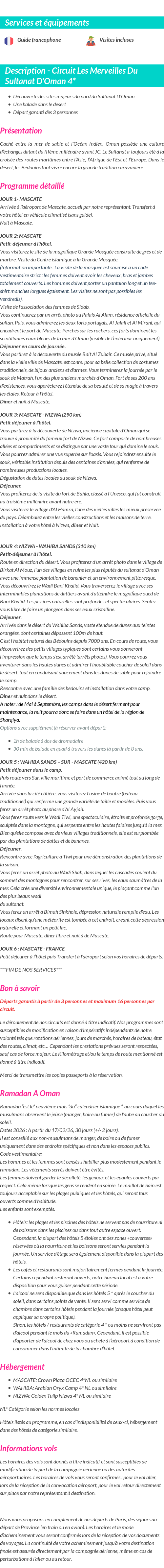 Détails du séjour