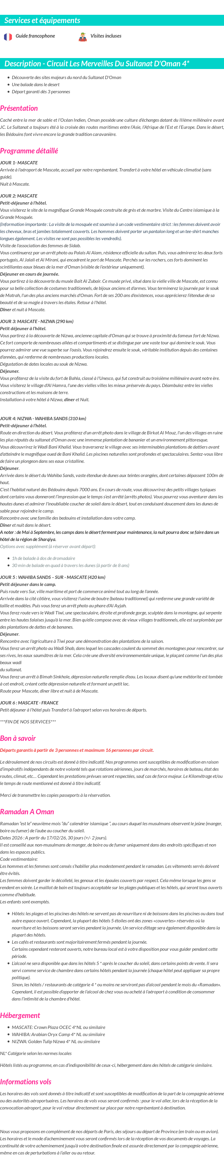 Détails du séjour