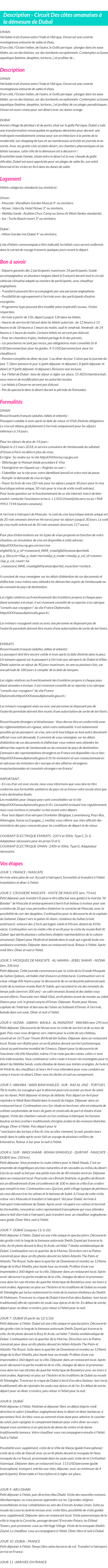 Détails du séjour