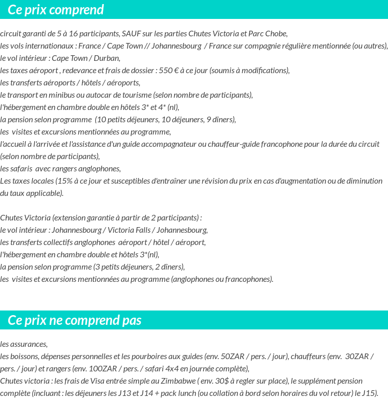 Conditions tarifaires