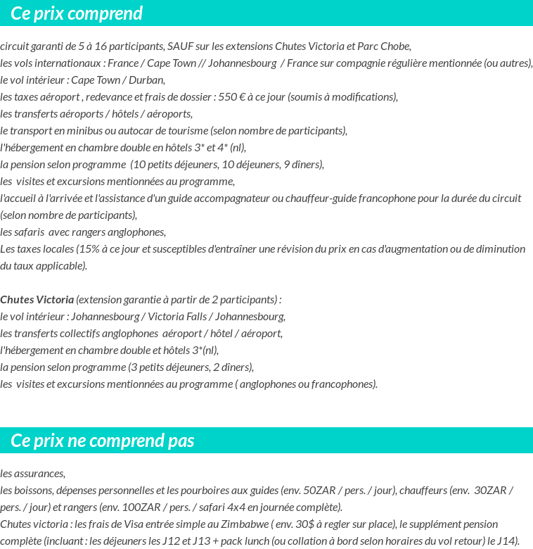 Conditions tarifaires