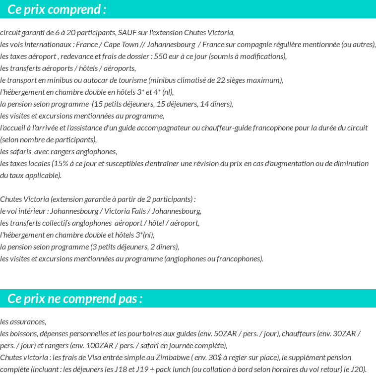 Conditions tarifaires