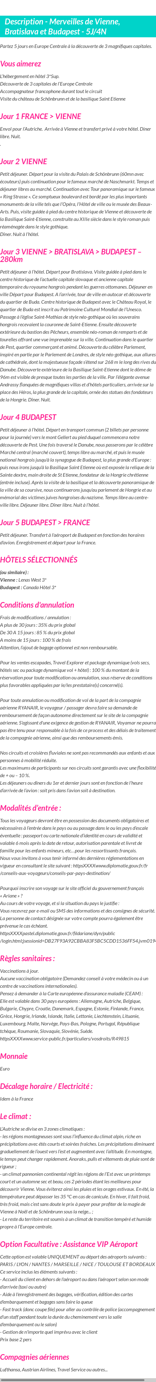 Détails du séjour