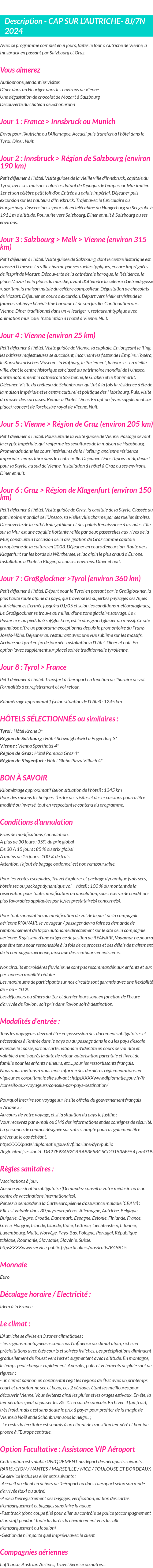 Détails du séjour