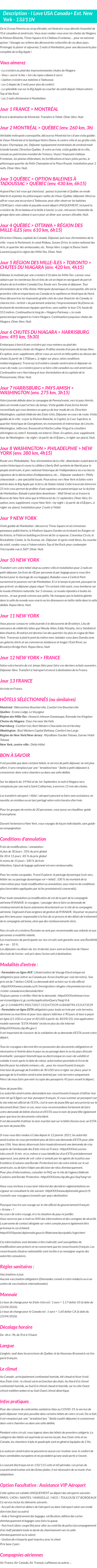 Détails du séjour