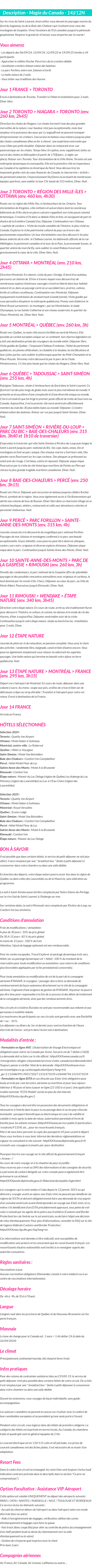Détails du séjour