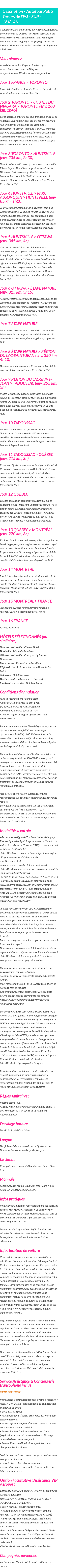 Détails du séjour