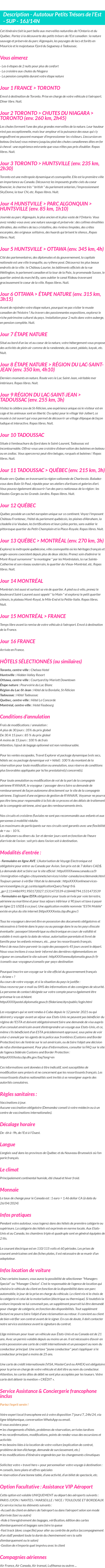 Détails du séjour