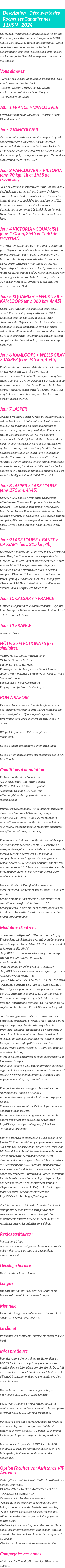 Détails du séjour