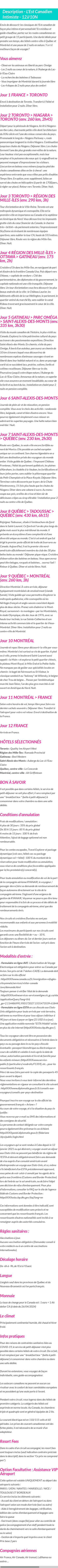 Détails du séjour