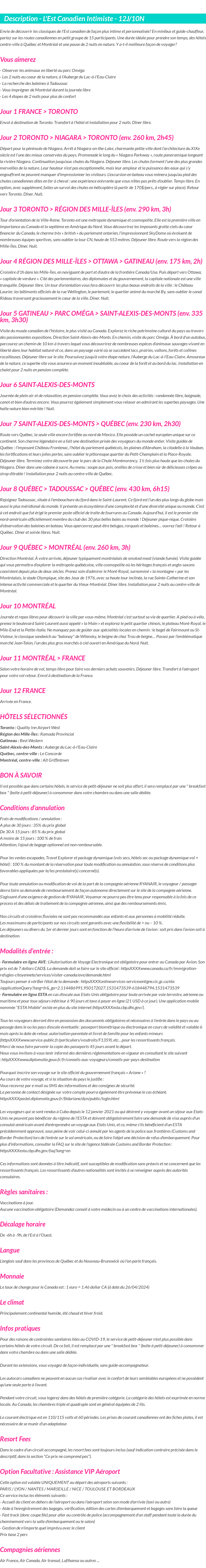 Détails du séjour