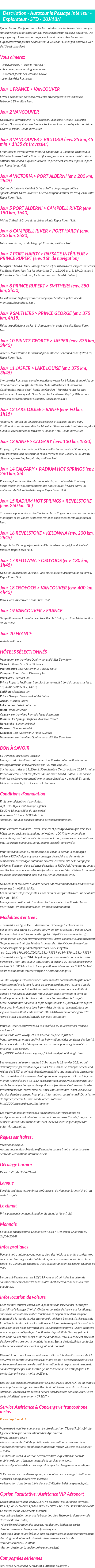 Détails du séjour