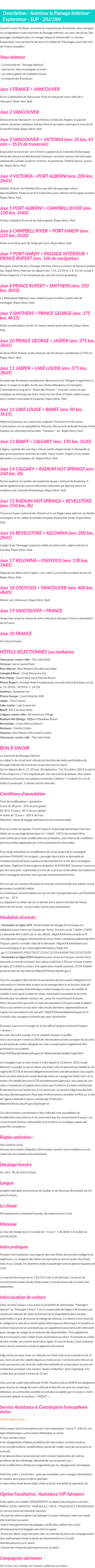 Détails du séjour