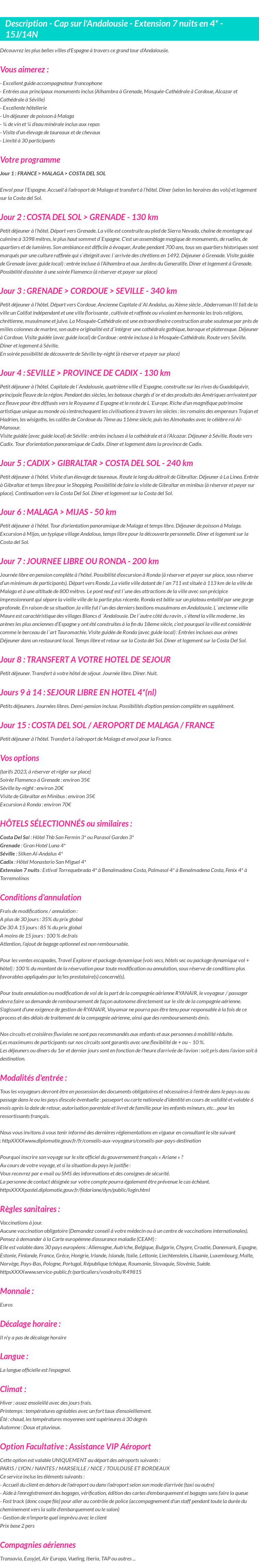 Détails du séjour